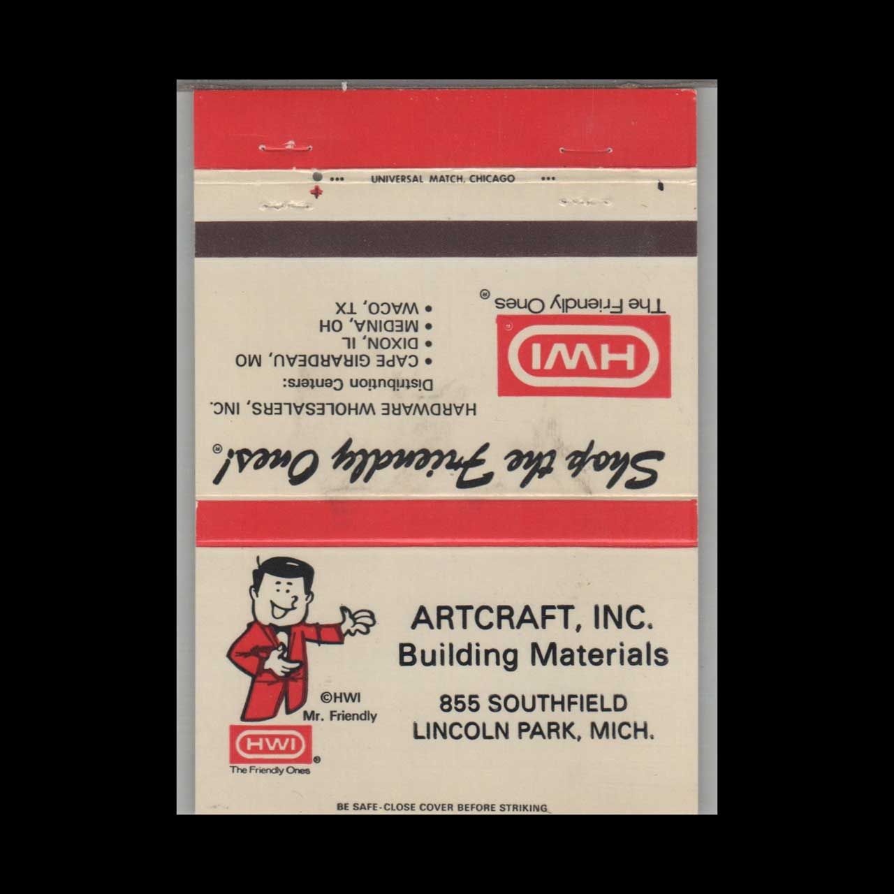 Artcraft Inc Lincoln Park MI Building Materials Vintage Matchbook Advertising Cover