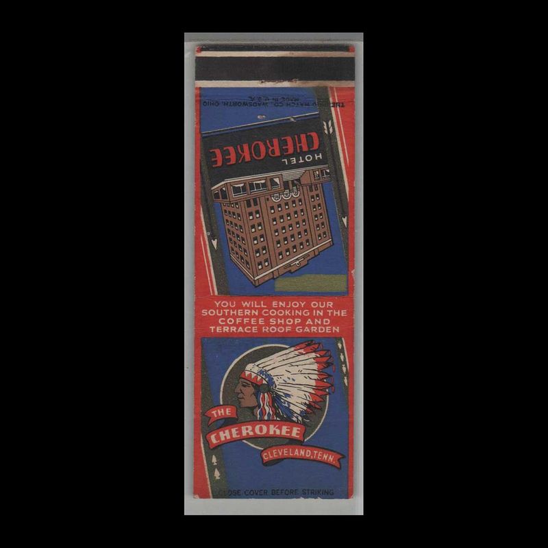 Vintage Hotel The Cherokee Hotel Cleveland, TN Vintage Matchbook Advertising Cover