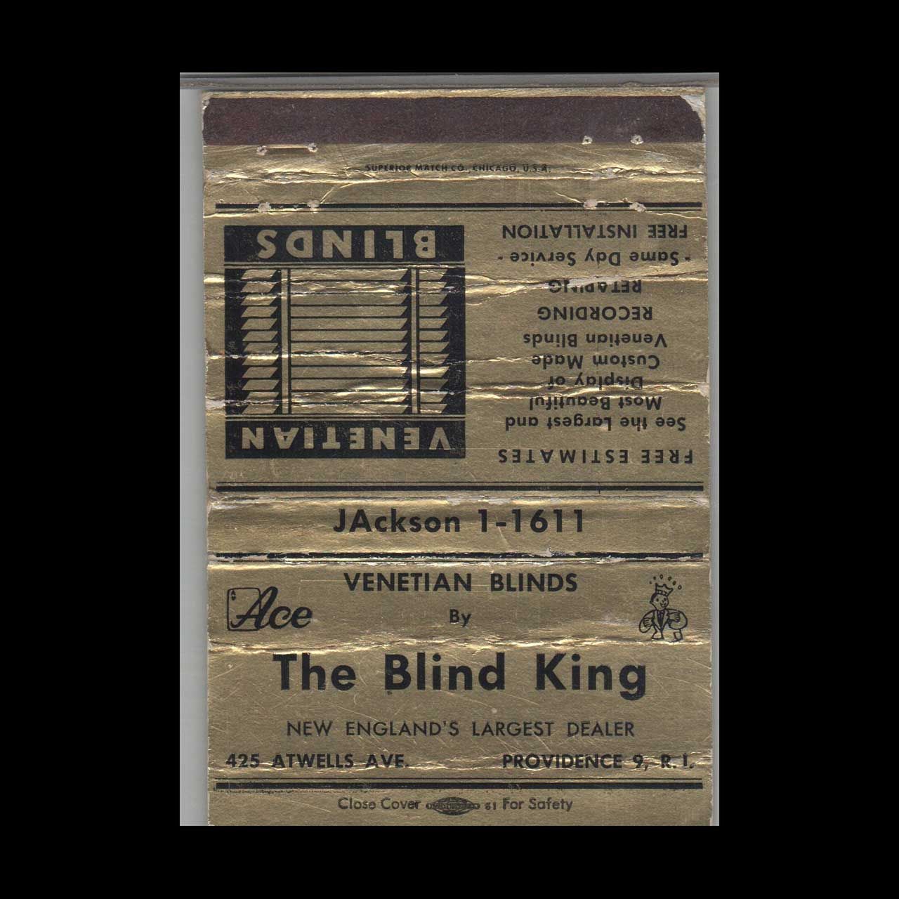 The Blind King Providence RI Vintage Matchbook Advertising Cover