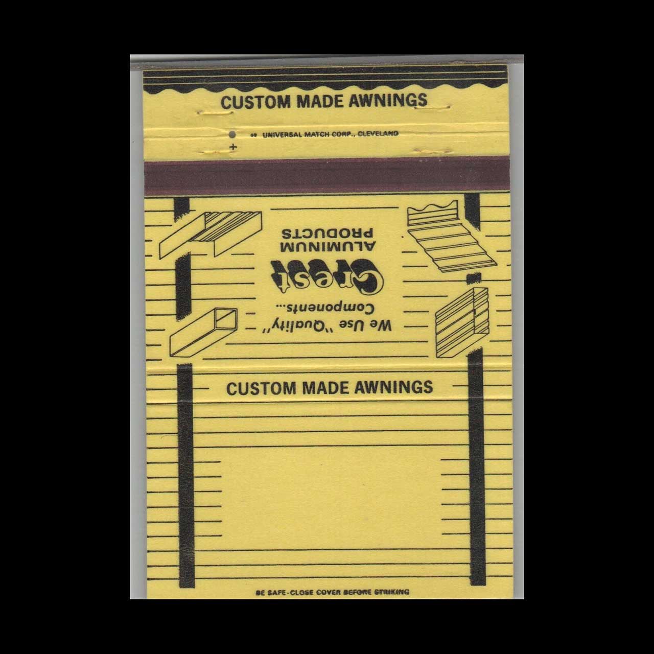 Crest Custom Made Awnings Cleveland OH Vintage Matchbook Advertising Cover