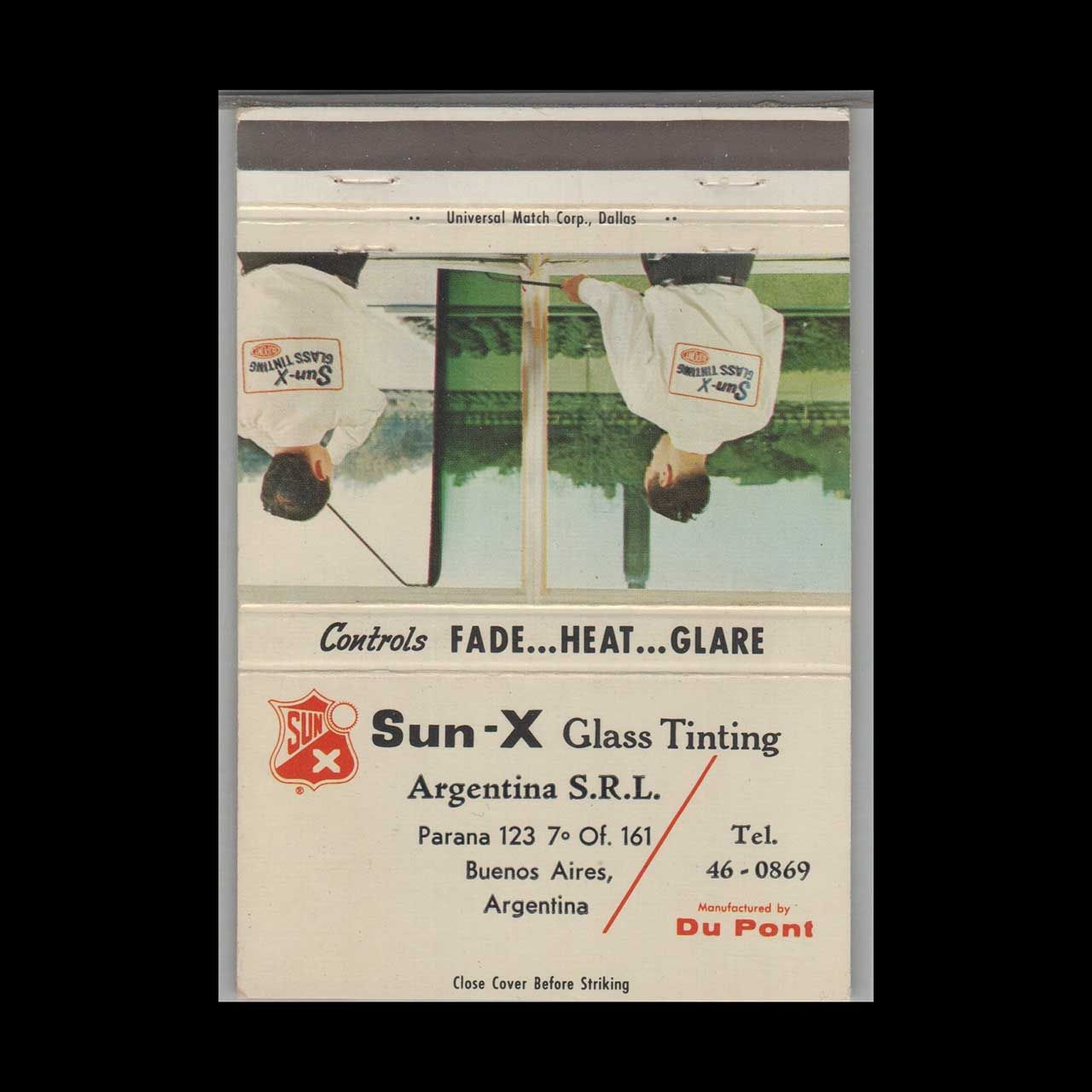 Sun-X Glass Tinting Buenos Aires Argentina Vintage Matchbook Advertising Cover