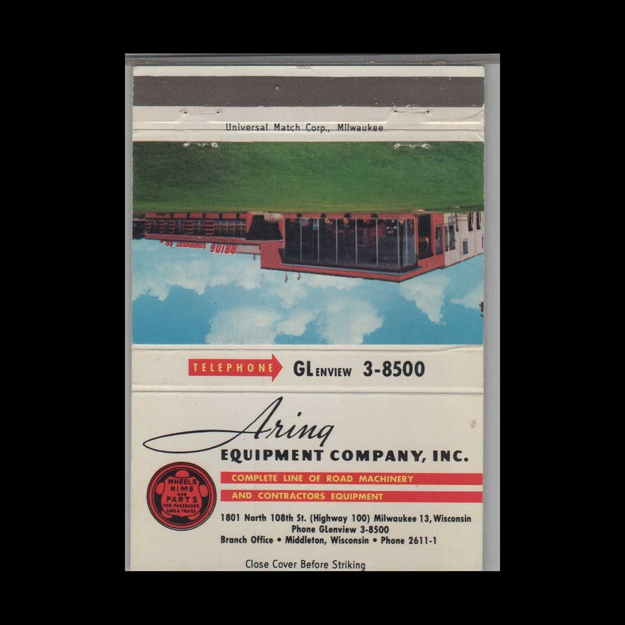 Aring Equipment Company, Inc. Milwaukee WI Vintage Matchbook Advertising Cover