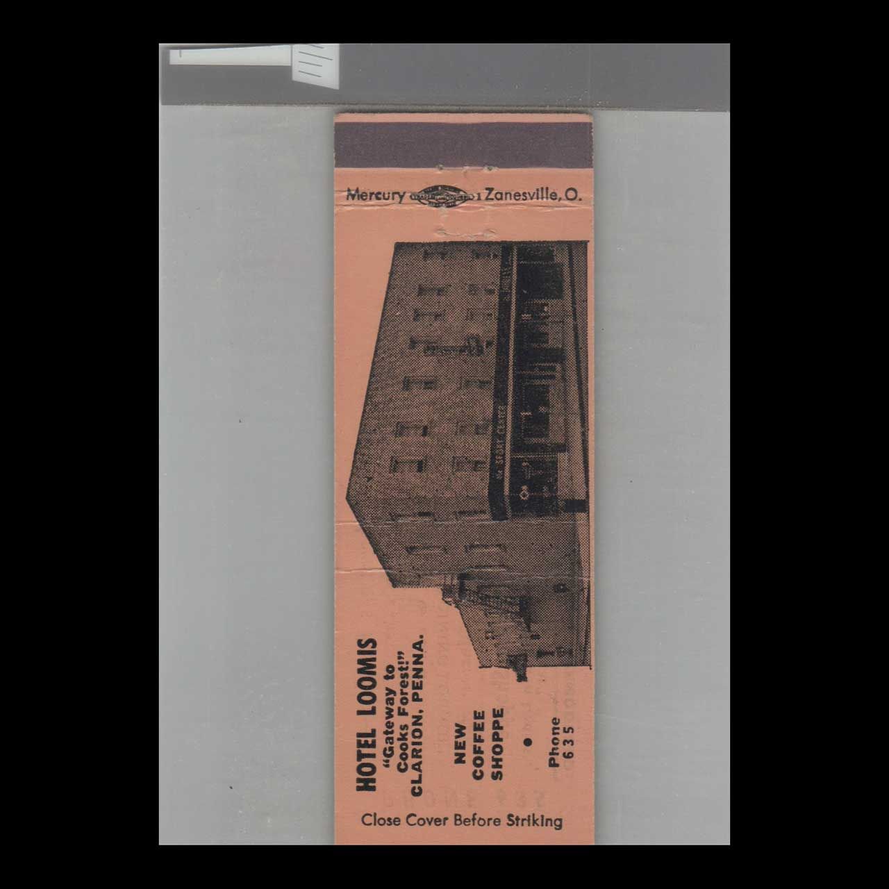 Hotel Loomis Clarion, PA Vintage Matchbook Advertising Cover