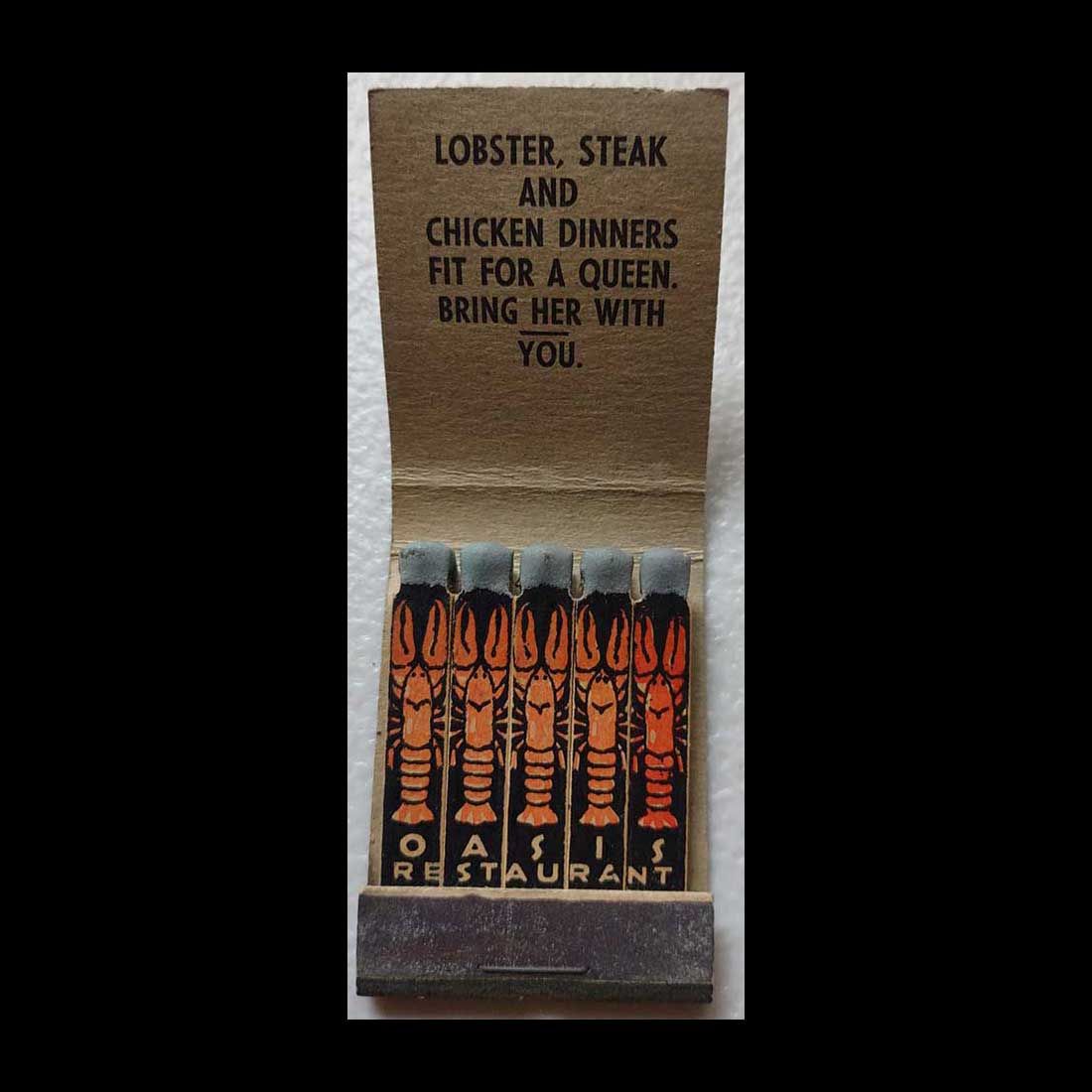Full Vintage Feature Matchbook Oasis Restaurant Milford Turnpike Orange, CT Vintage Matchbook Advertising Cover
