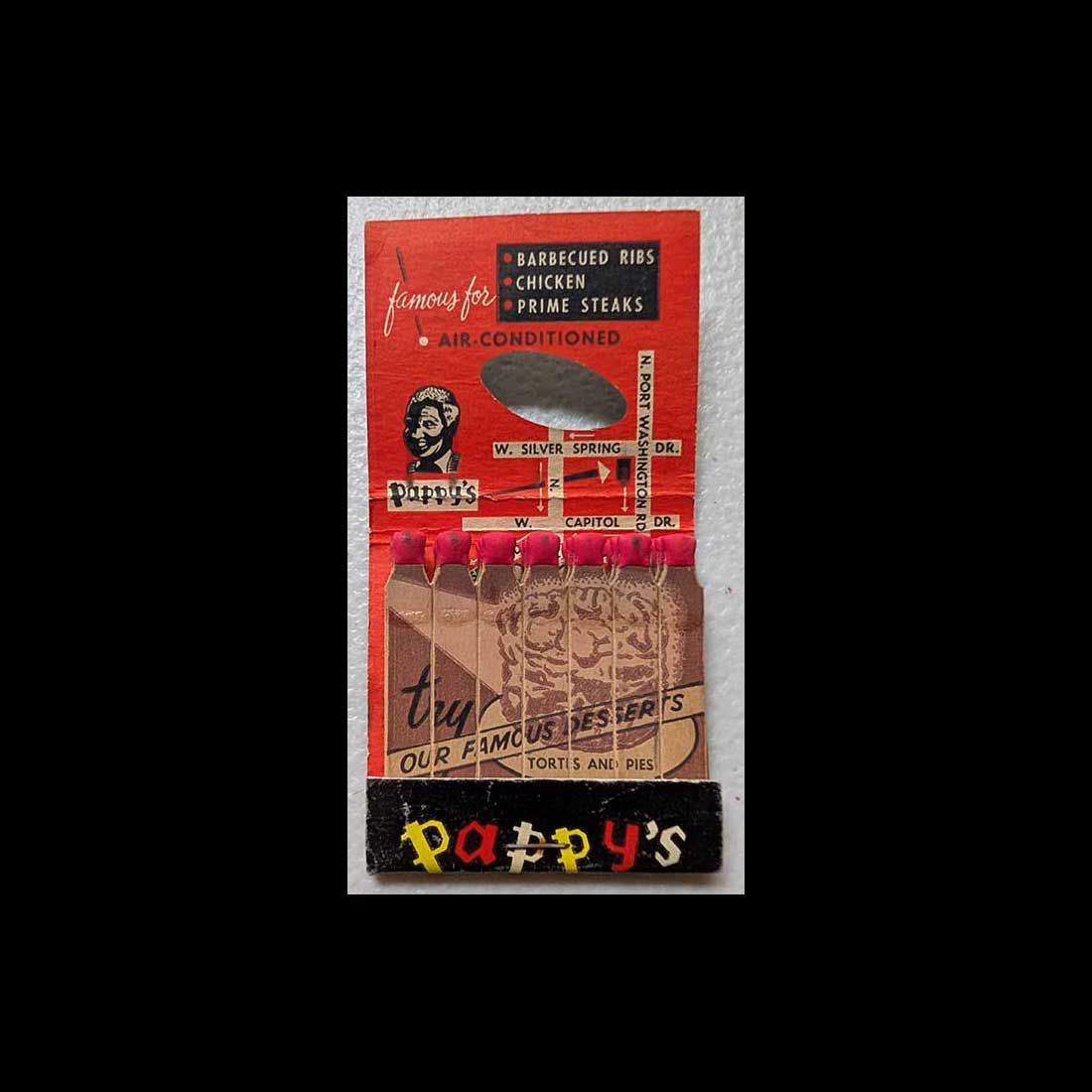 Feature Matchbook Full Book Pappy&#39;s Fine Foods &amp; Cocktails Vintage Matchbook Advertising Cover