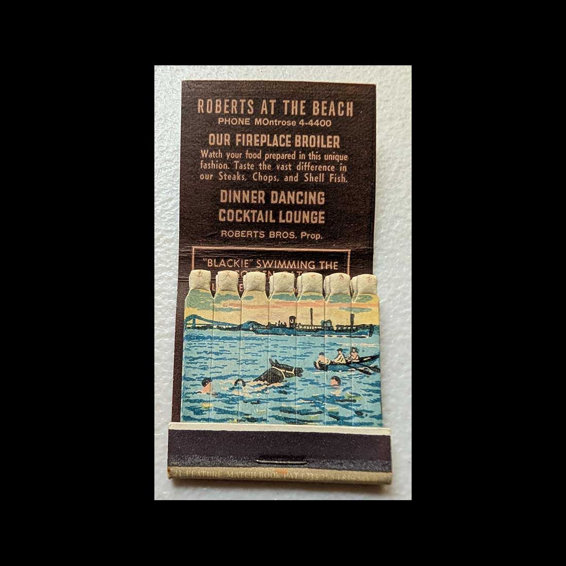 Feature Matchbook Full Book Roberts At The Beach San Francisco, CA Vintage Matchbook Advertising Cover