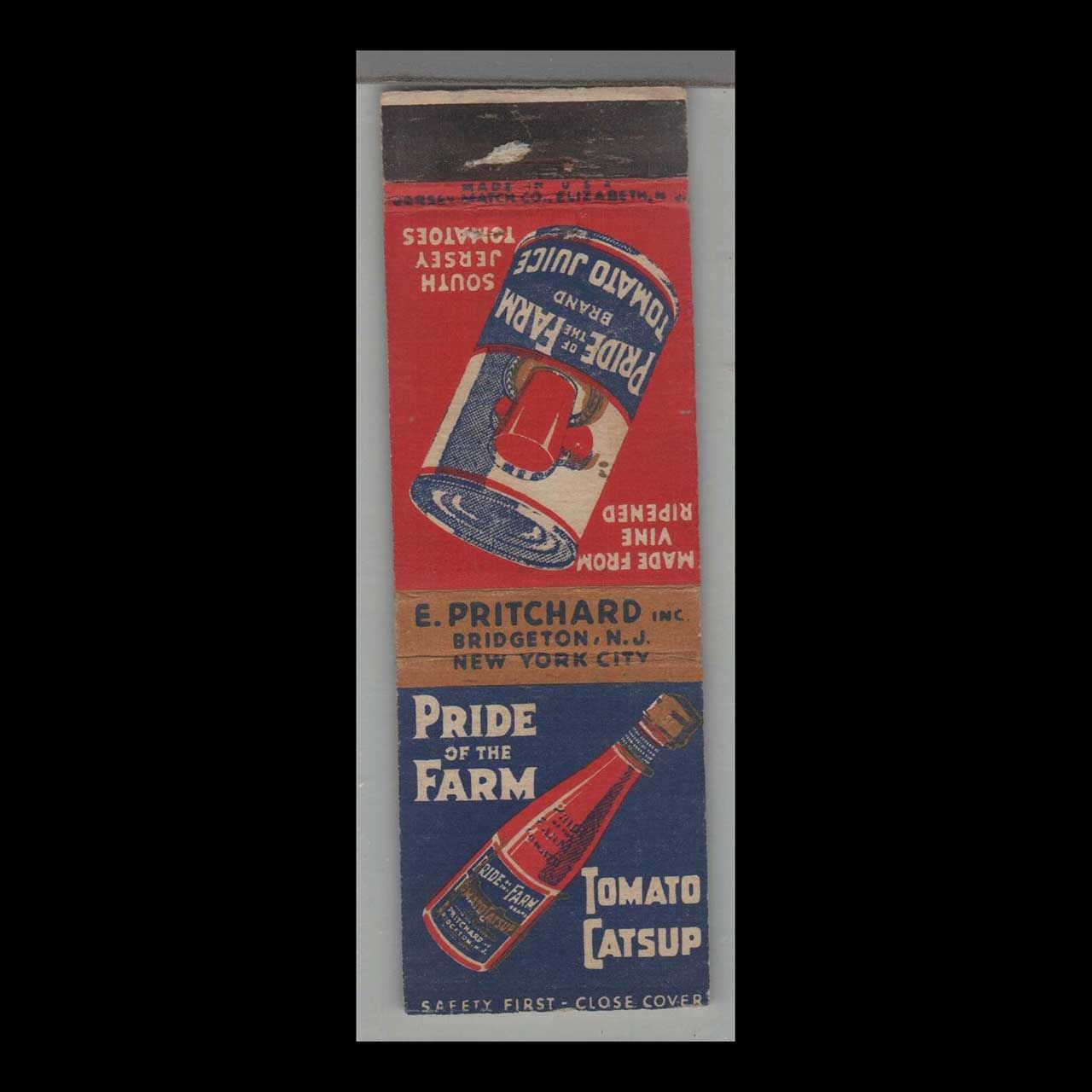 Pride Of The Farm Tomato Catsup Bridgeton, NJ Vintage Matchbook Advertising Cover