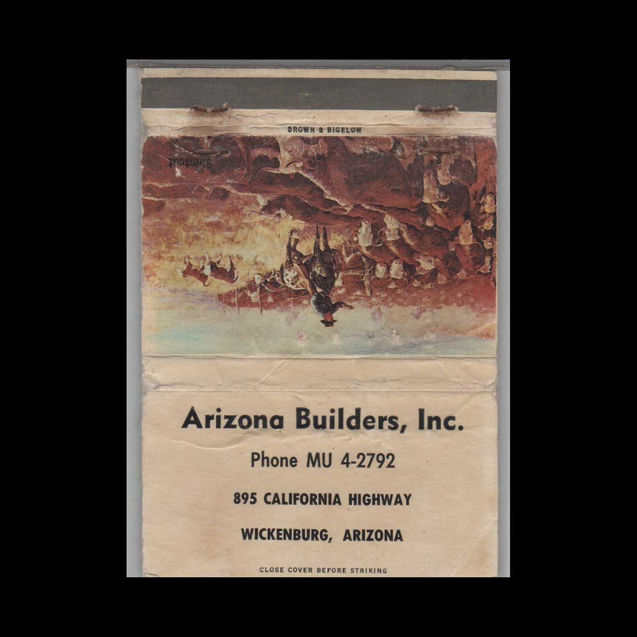 Arizona Builders Inc Wickenburg AZ Vintage Matchbook Advertising Cover