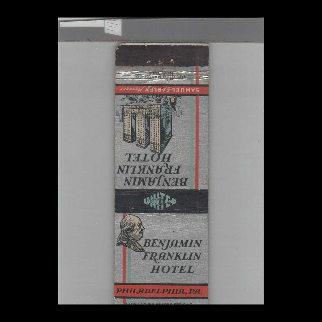 Benjamin Franklin Hotel Philadelphia, PA Vintage Matchbook Advertising Cover