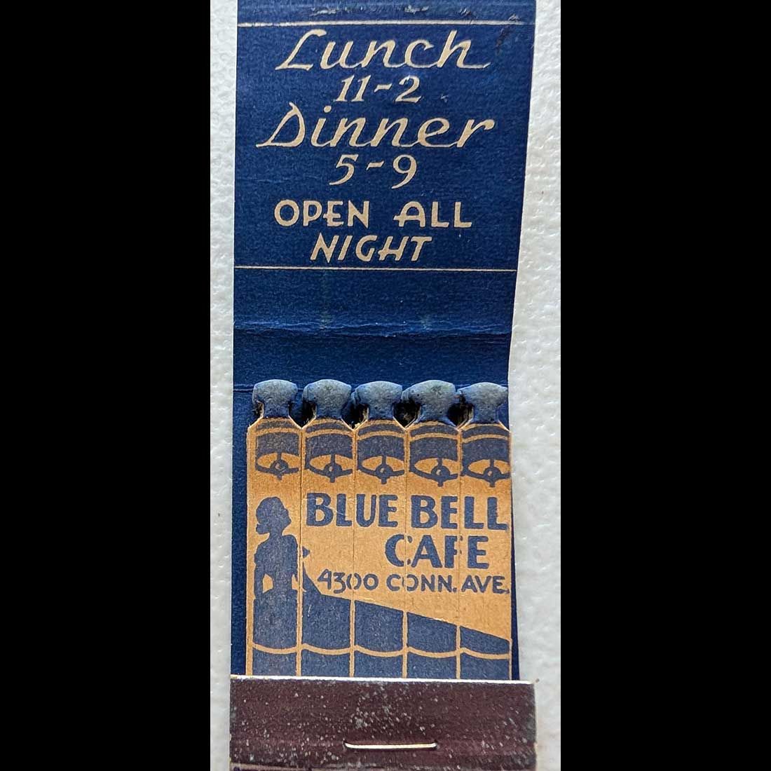 Feature Matchbook Full Book Blue Bell Cafe Washington, DC Vintage Matchbook Advertising Cover