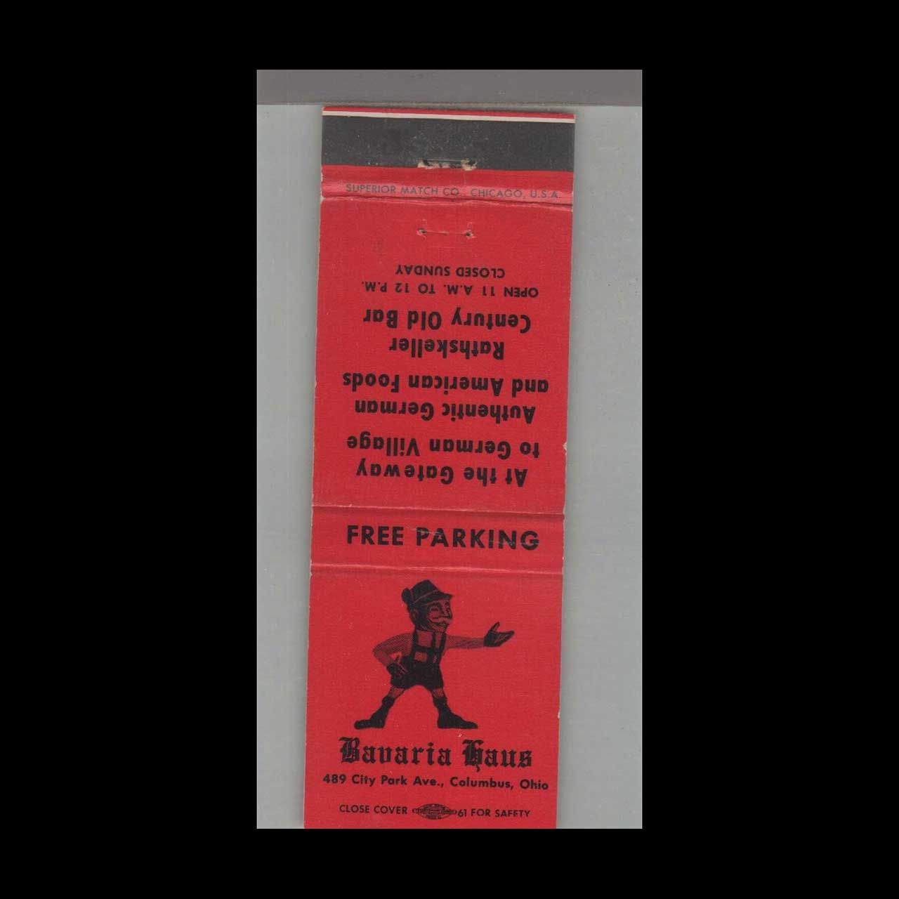 Bavaria Haus Restaurant Columbus, OH Vintage Matchbook Advertising Cover