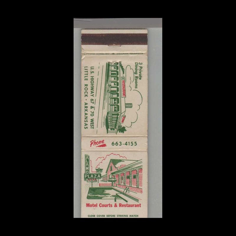Alamo Plaza Motel Courts Little Rock, AR Vintage Matchbook Advertising Cover