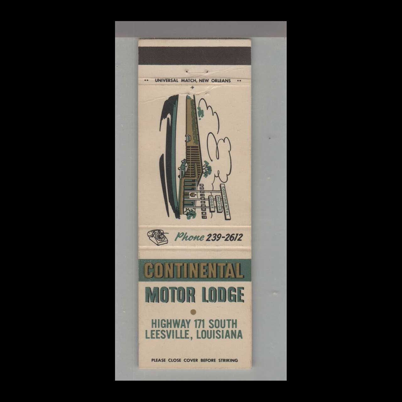 Continental Motor Lodge Leesville, LA Vintage Matchbook Advertising Cover