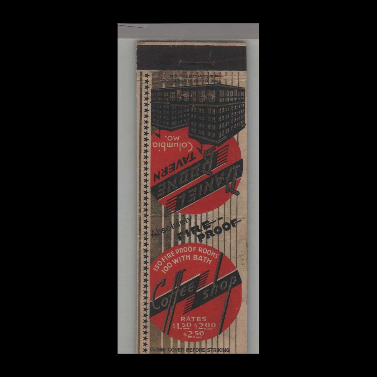 Daniel Boone Hotel Columbus, MO Vintage Matchbook Advertising Cover