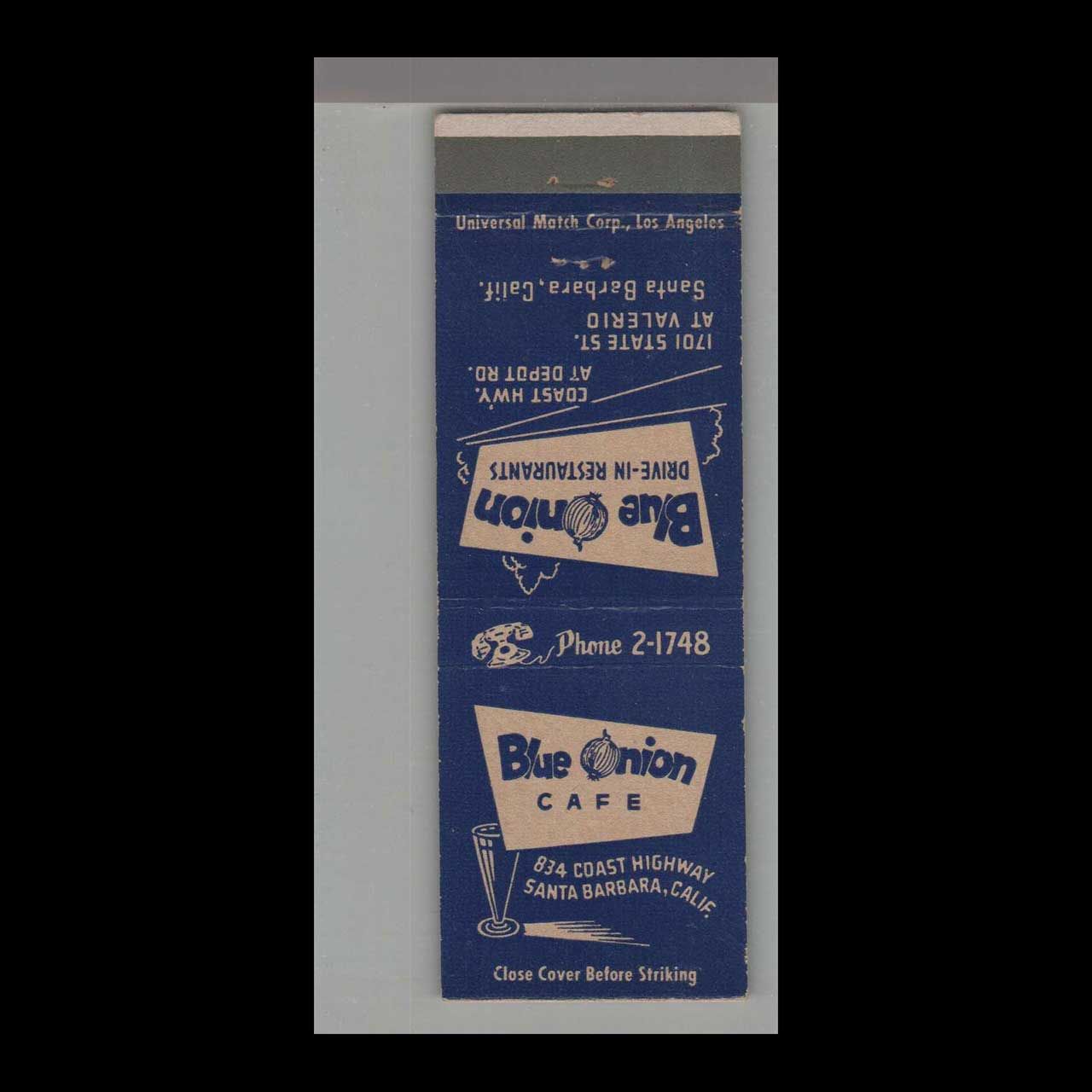 Blue Onion Café Sant Barbara CA Vintage Matchbook Advertising Cover