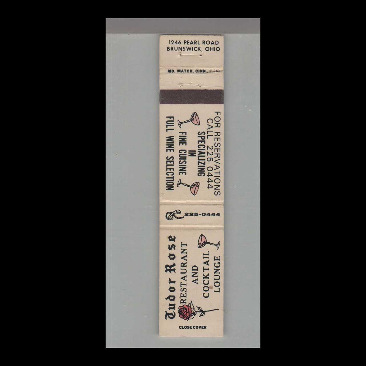 12 Strike  Tudor Rose Restaurant Brunswick, OH Vintage Matchbook Advertising Cover