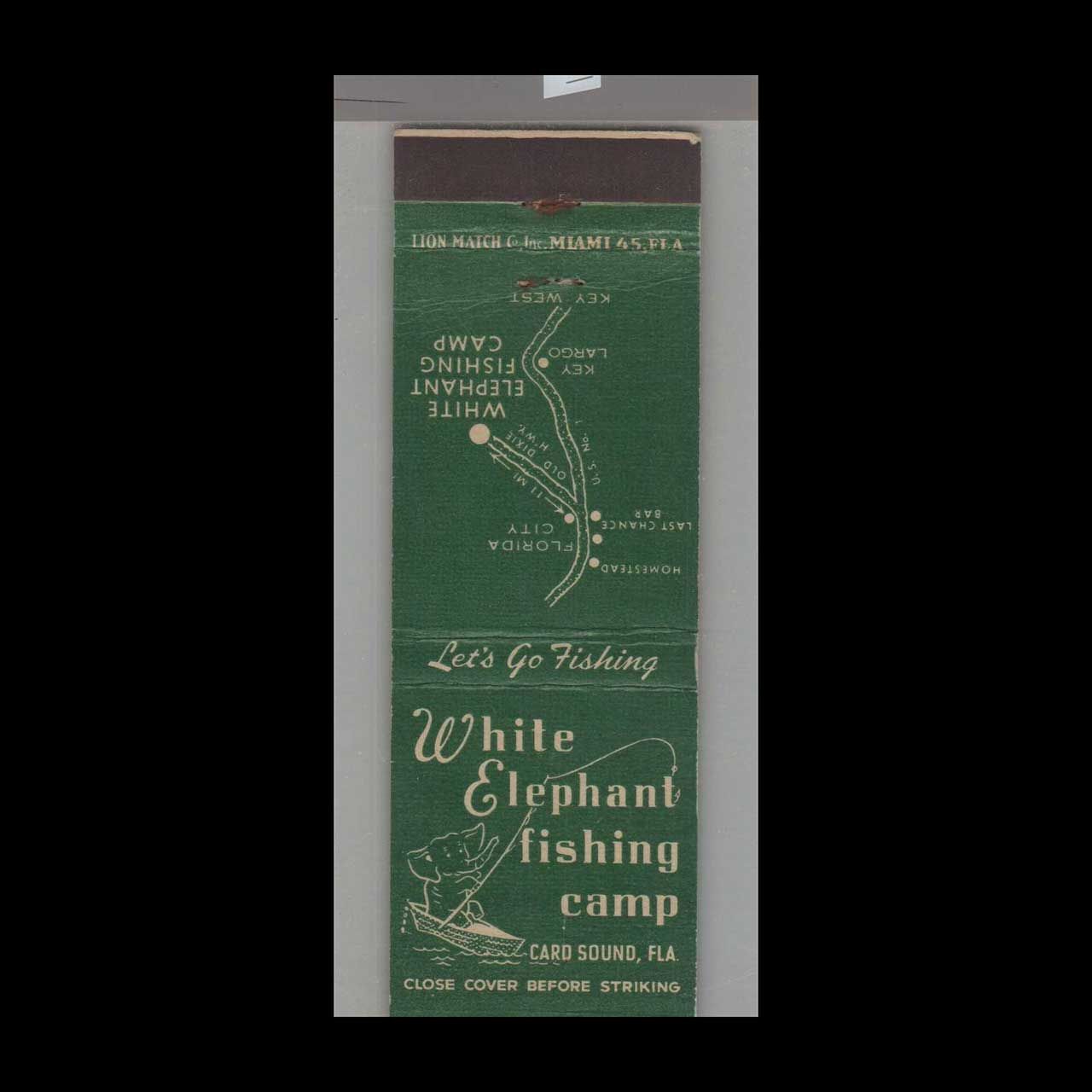 Elephant - White Elephant Fishing Camp Card Sound, FL Vintage Matchbook Advertising Cover