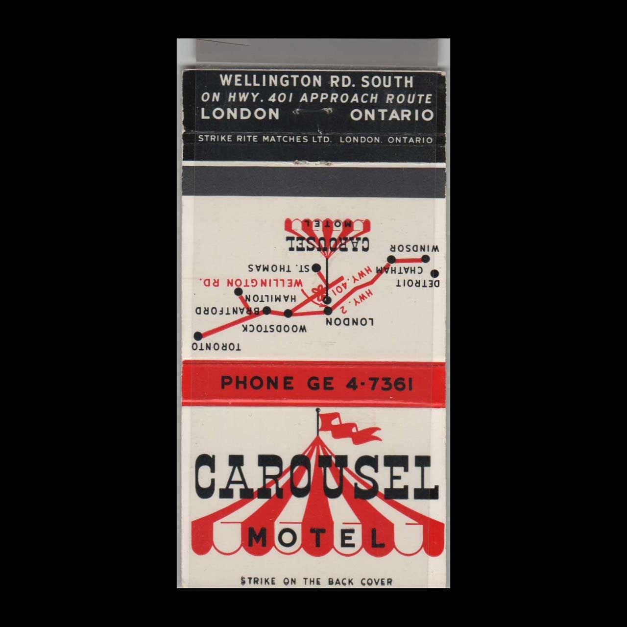 Carousel Motel London, Ontario Canada Vintage Matchbook Advertising Cover