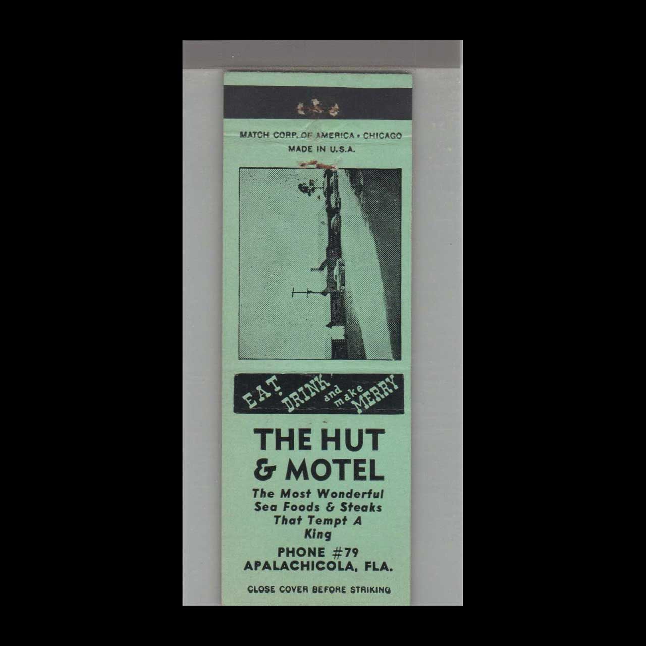 The Hut Restaurant &amp; Motel Apalachicola, FL Vintage Matchbook Advertising Cover