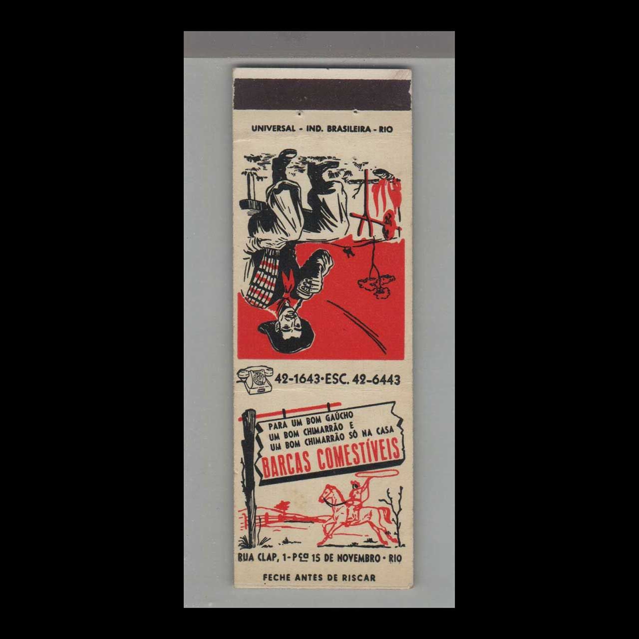 Telephone Pic - Barcas Comestiveis Brazil? Vintage Matchbook Advertising Cover