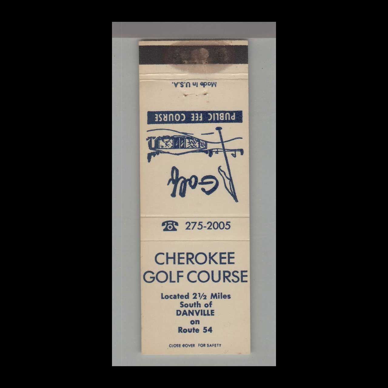 Cherokee Golf Course Danville Vintage Matchbook Advertising Cover