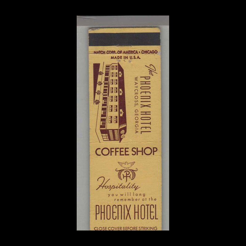 Phoenix Hotel &amp; Coffee Shop Waycross, GA Vintage Matchbook Advertising Cover