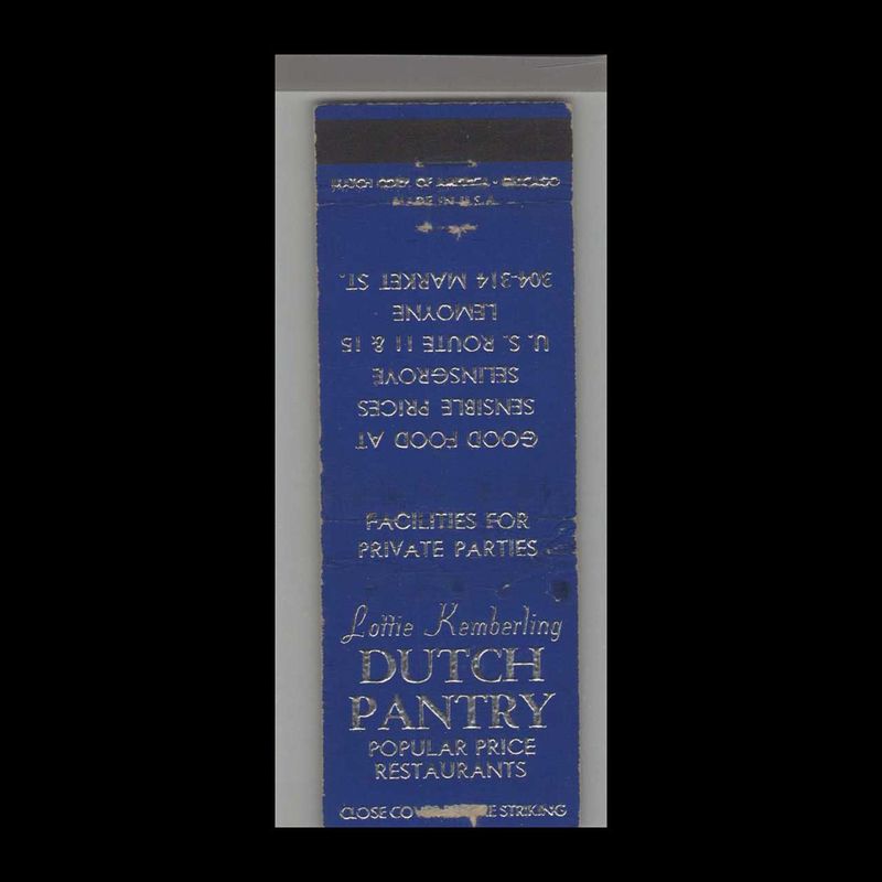 Dutch Pantry PA Dutch Cooking Selinsgrove, PA Vintage Matchbook Advertising Cover
