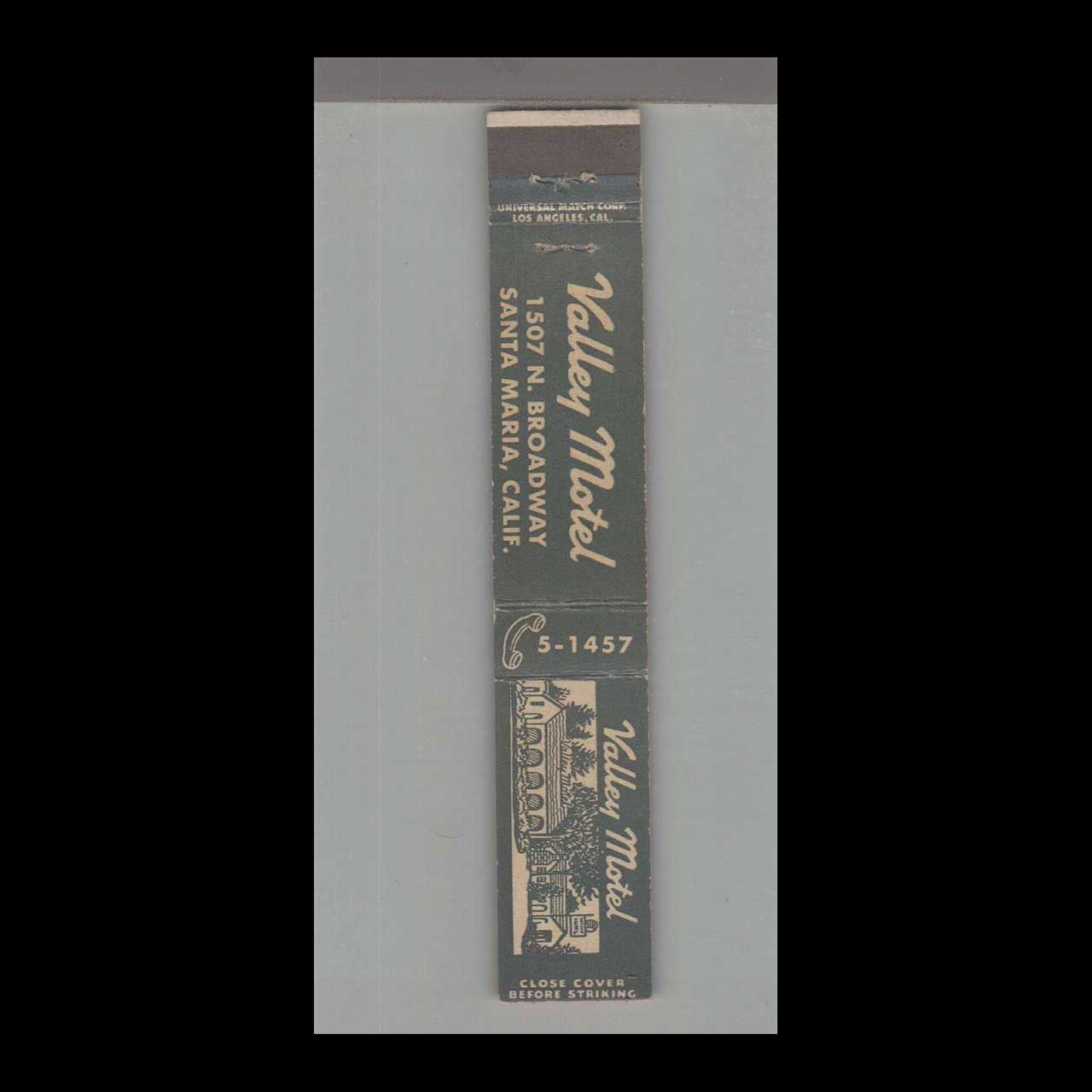 10 Strike  Valley Motel Santa Maria, CA Vintage Matchbook Advertising Cover