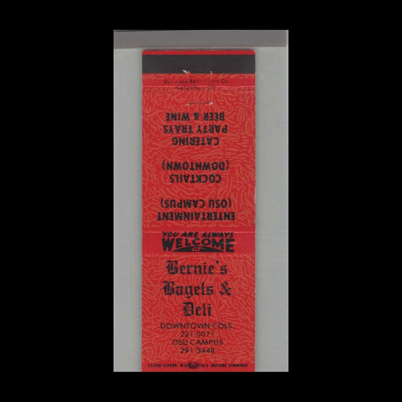 Bernie&#39;s Bagels &amp; Deli Columbus, OH Vintage Matchbook Advertising Cover