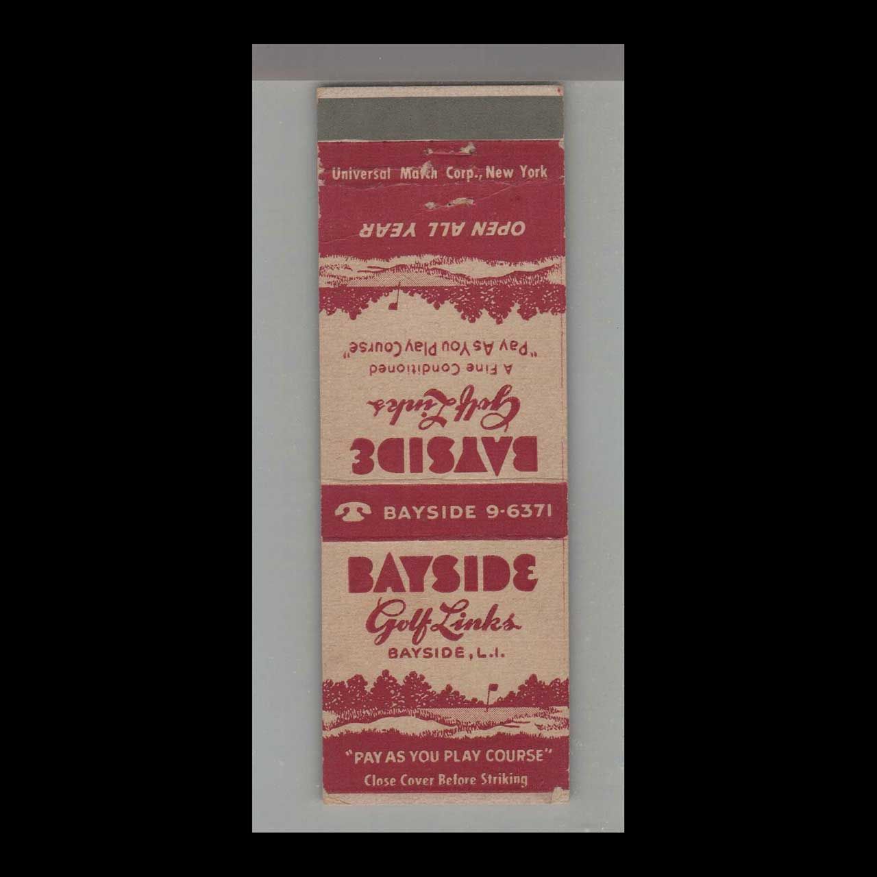 Telephone Pic - Bayside Golf Links Bayside, LI Vintage Matchbook Advertising Cover