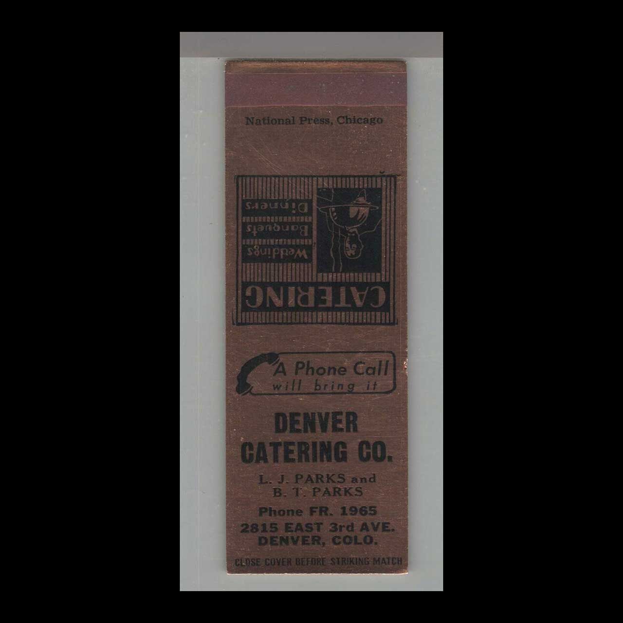 Denver Catering Co. Denver, CO Vintage Matchbook Advertising Cover