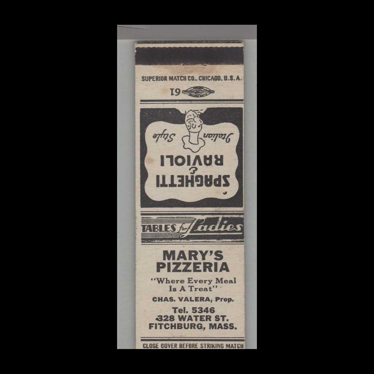 Pizza Place - Mary&#39;s Pizzeria Fitchburg, MA Vintage Matchbook Advertising Cover