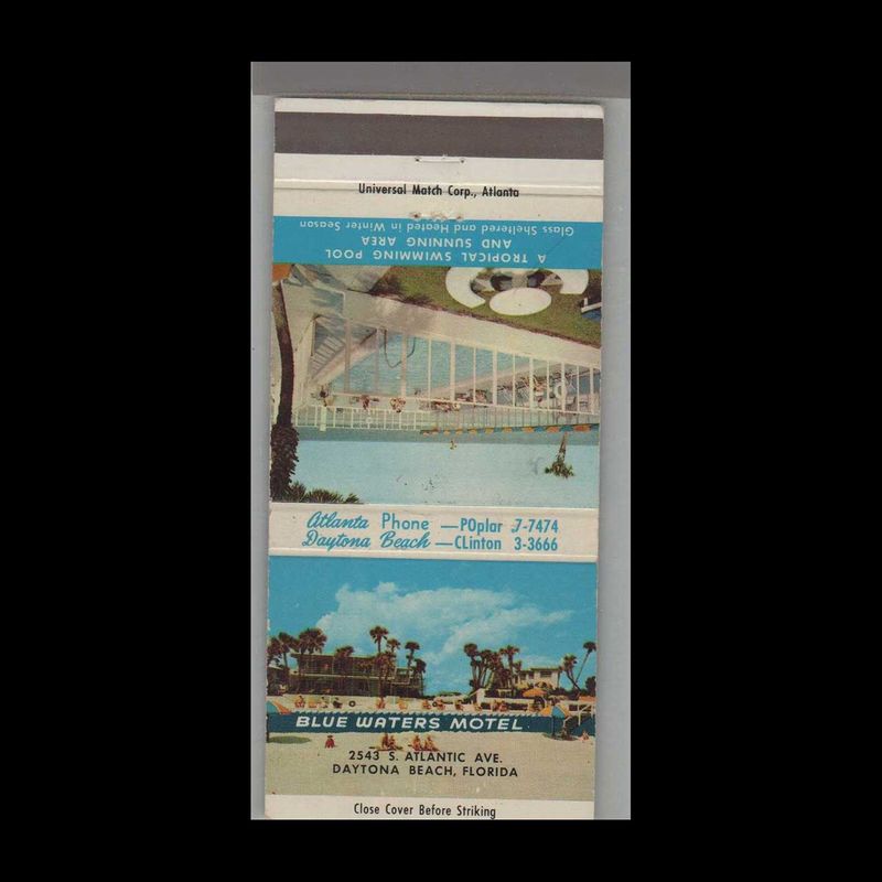 Blue Waters Motel Daytona Beach, FL Vintage Matchbook Advertising Cover