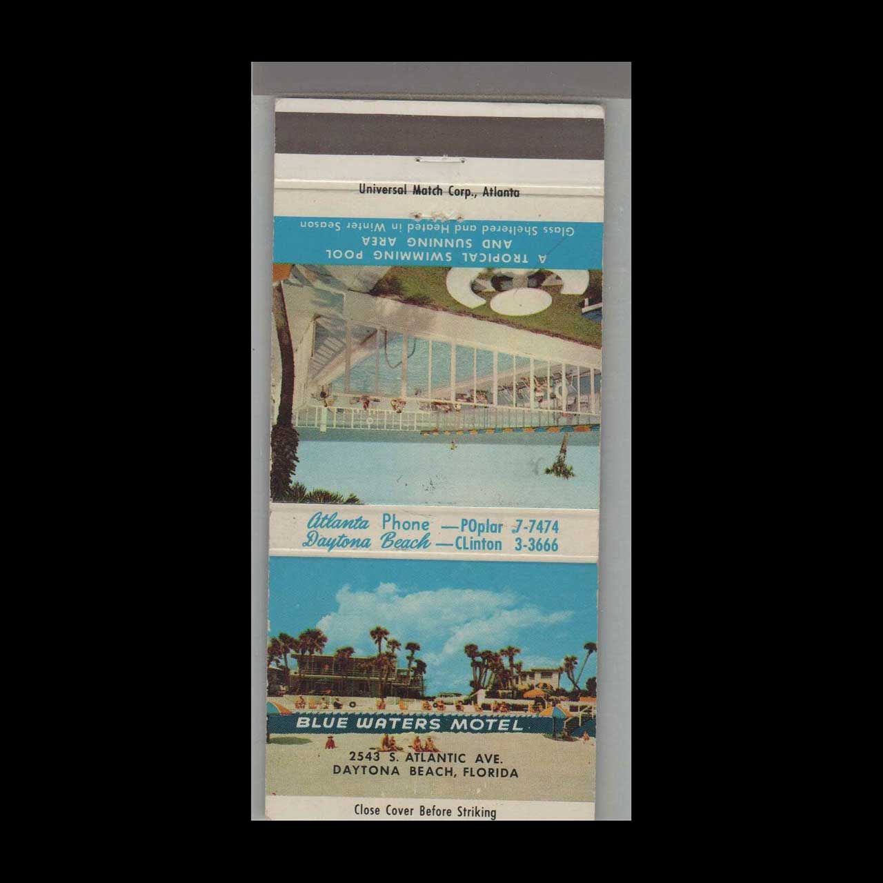 Blue Waters Motel Daytona Beach, FL Vintage Matchbook Advertising Cover