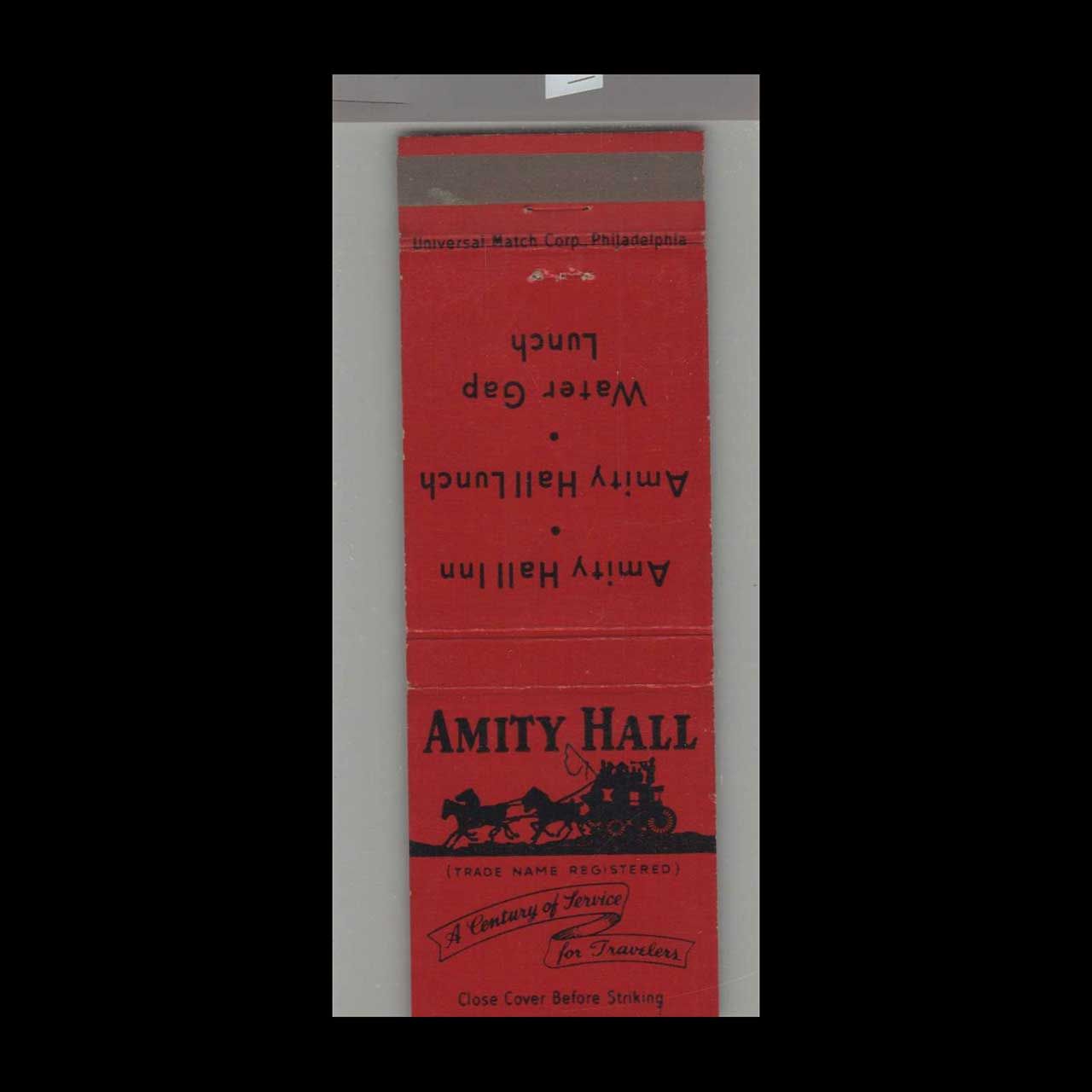 Amity Hall Lunch Philadelphia, PA Vintage Matchbook Advertising Cover