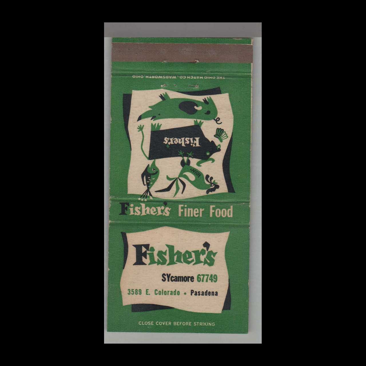 Rooster - Fisher&#39;s Finer Food Pasadena, CA Vintage Matchbook Advertising Cover
