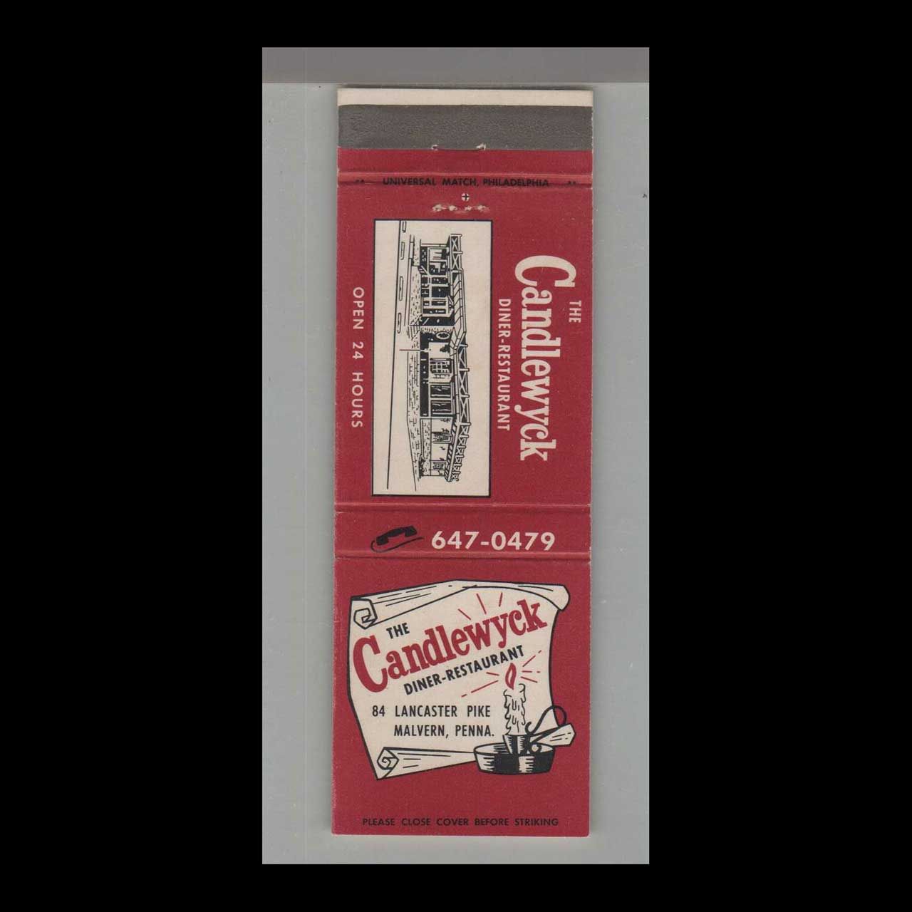 Candlewyck Dinner Restaurant Malvern, PA Vintage Matchbook Advertising Cover