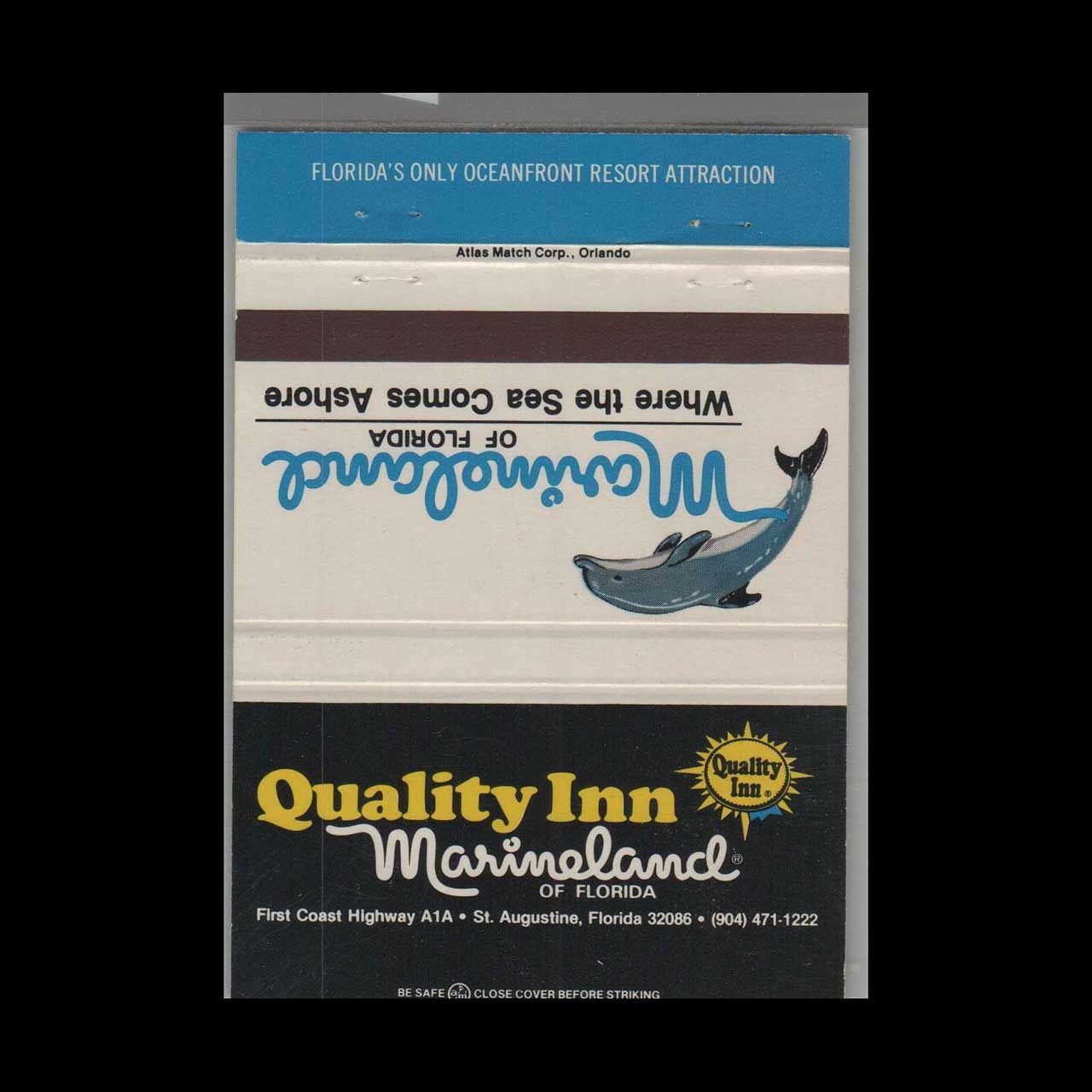 Quality Inn at Marineland St. Augustine, FL Vintage Matchbook Advertising Cover