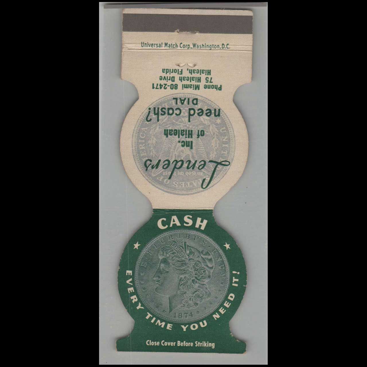 Lenders Inc. of Hialeah, FL Vintage Matchbook Advertising Cover