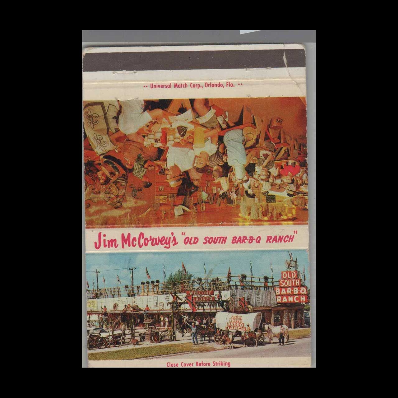 Jim McCovey&#39;s Old South BBQ Ranch Fort Meyers, FL Vintage Matchbook Advertising Cover