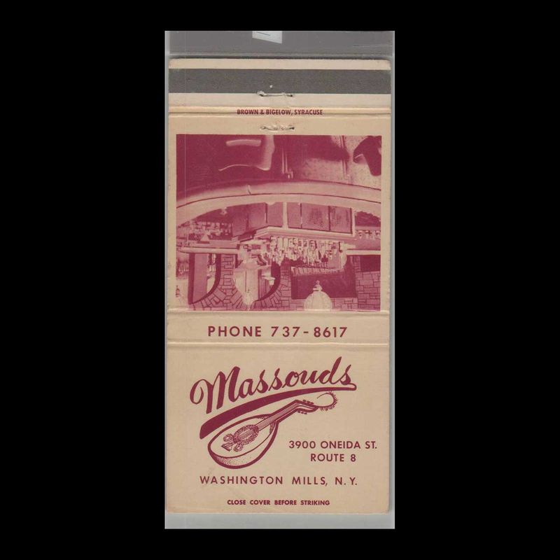 Massouds Restaurant Washington Mills, NY Vintage Matchbook Advertising Cover