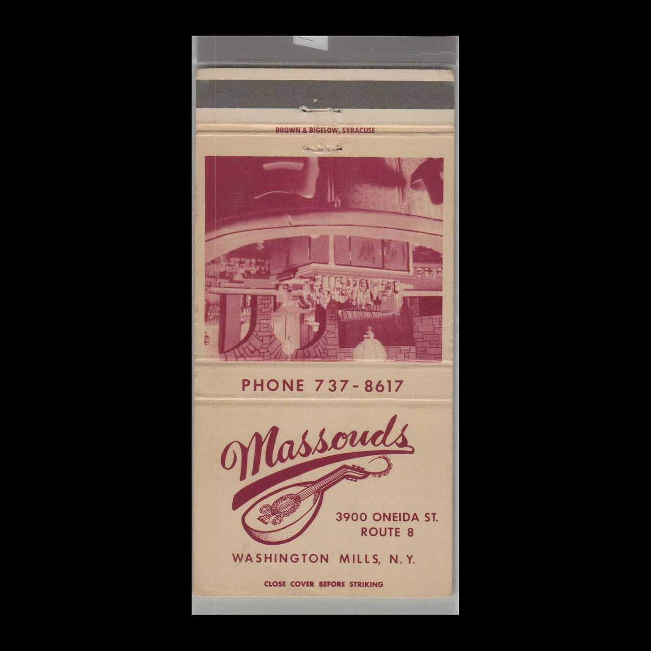 Massouds Restaurant Washington Mills, NY Vintage Matchbook Advertising Cover