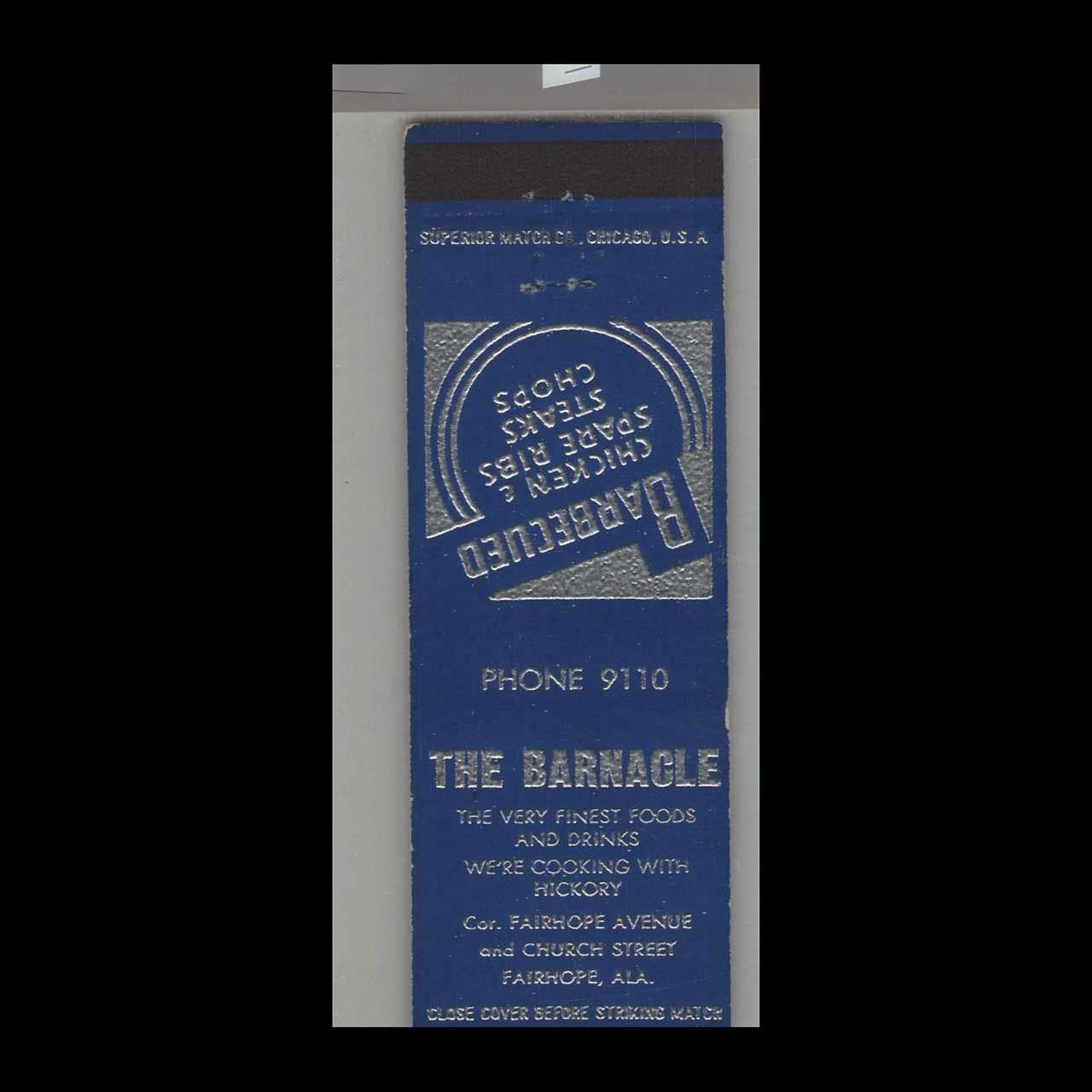 The Barnacle Restaurant Fairhope, AL Vintage Matchbook Advertising Cover