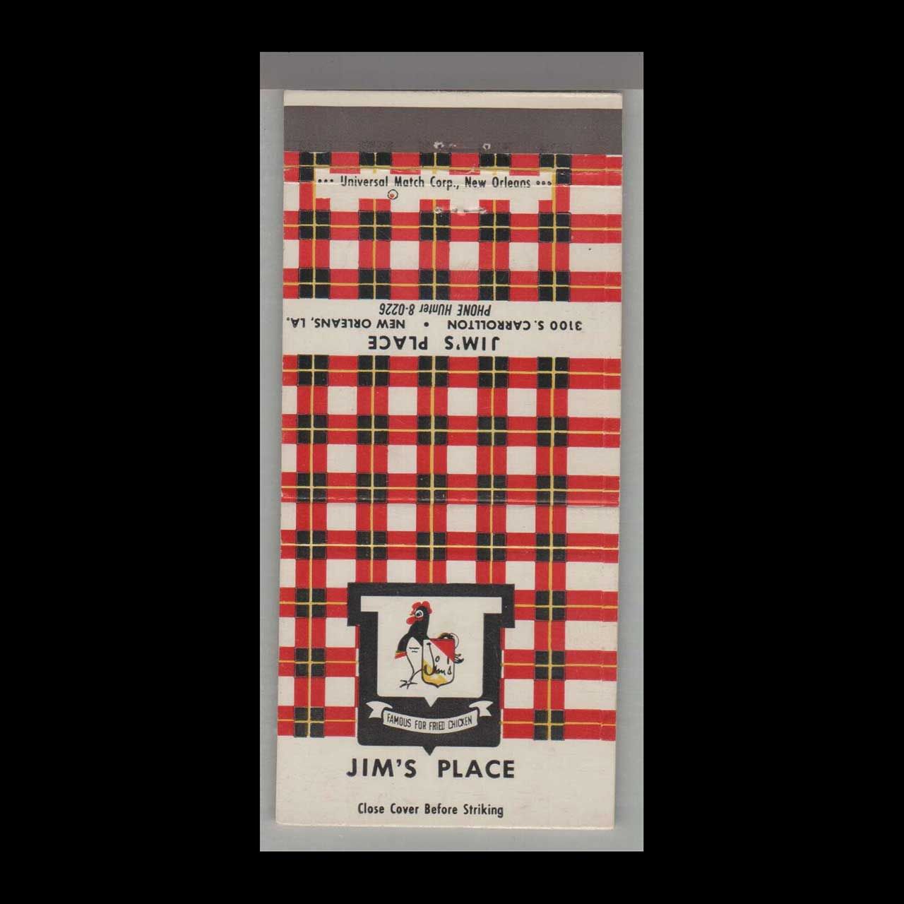 Rooster - Jim&#39;s Place Restaurant New Orleans, LA Vintage Matchbook Advertising Cover