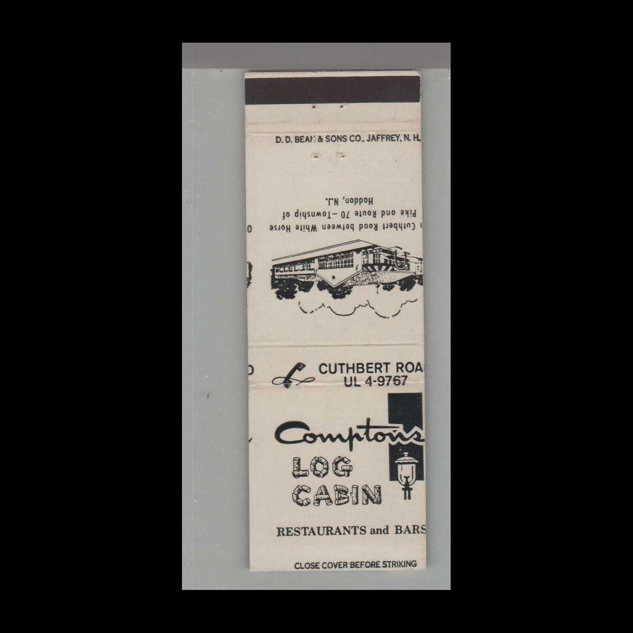 Comptons Log Cabin Restaurant &amp; Bar Haddon, NJ Vintage Matchbook Advertising Cover