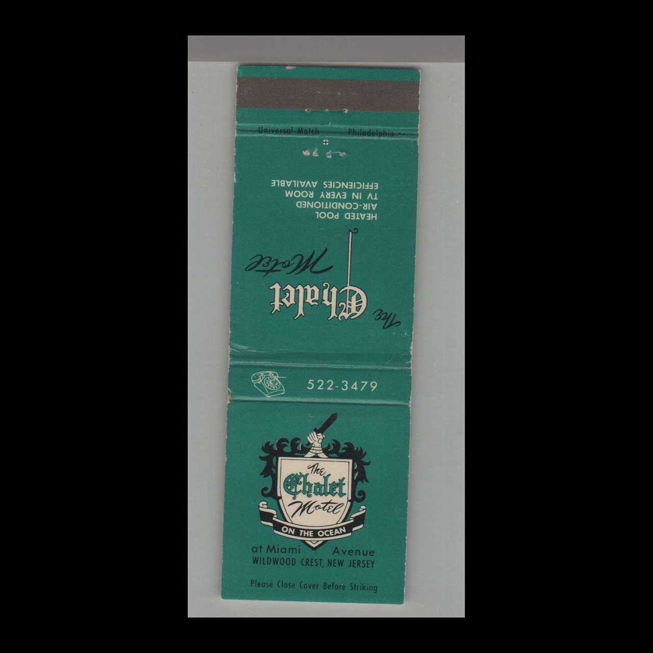 The Chalet Motel Wildwood Crest, NJ Vintage Matchbook Advertising Cover