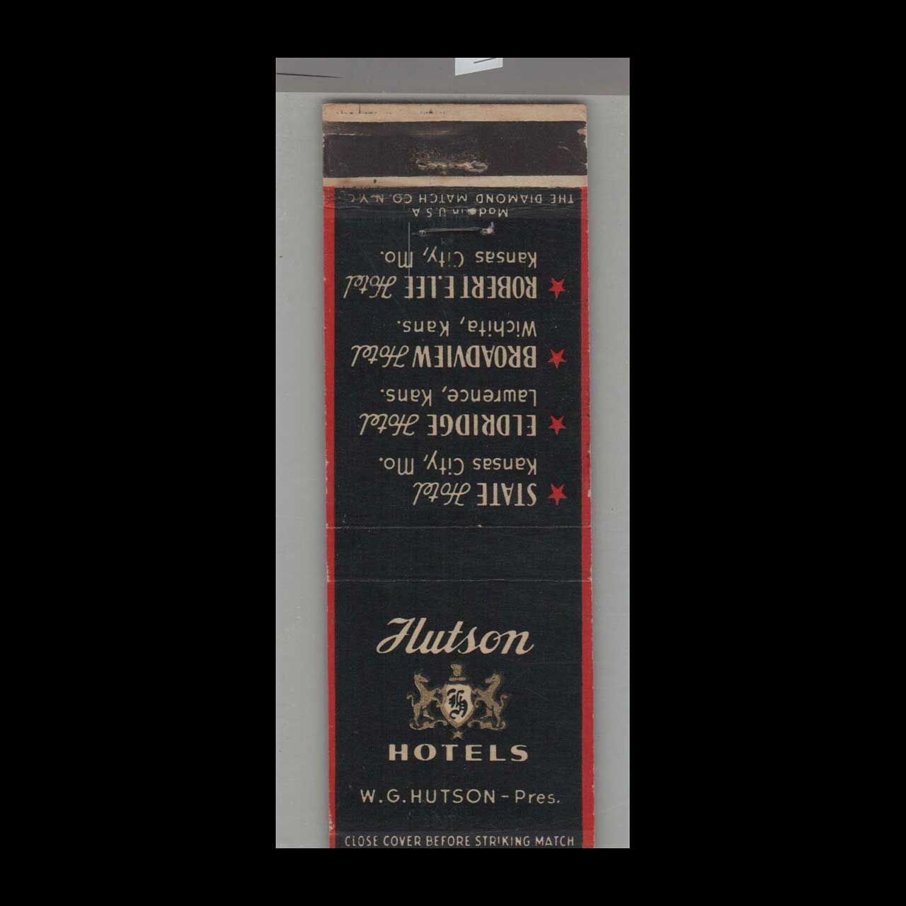 Elephant - Huston Hotels Home Of The Pink Elephant Vintage Matchbook Advertising Cover