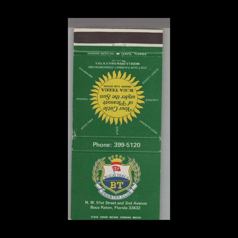 Boca Teeca Country Club Boca Raton, FL Vintage Matchbook Advertising Cover