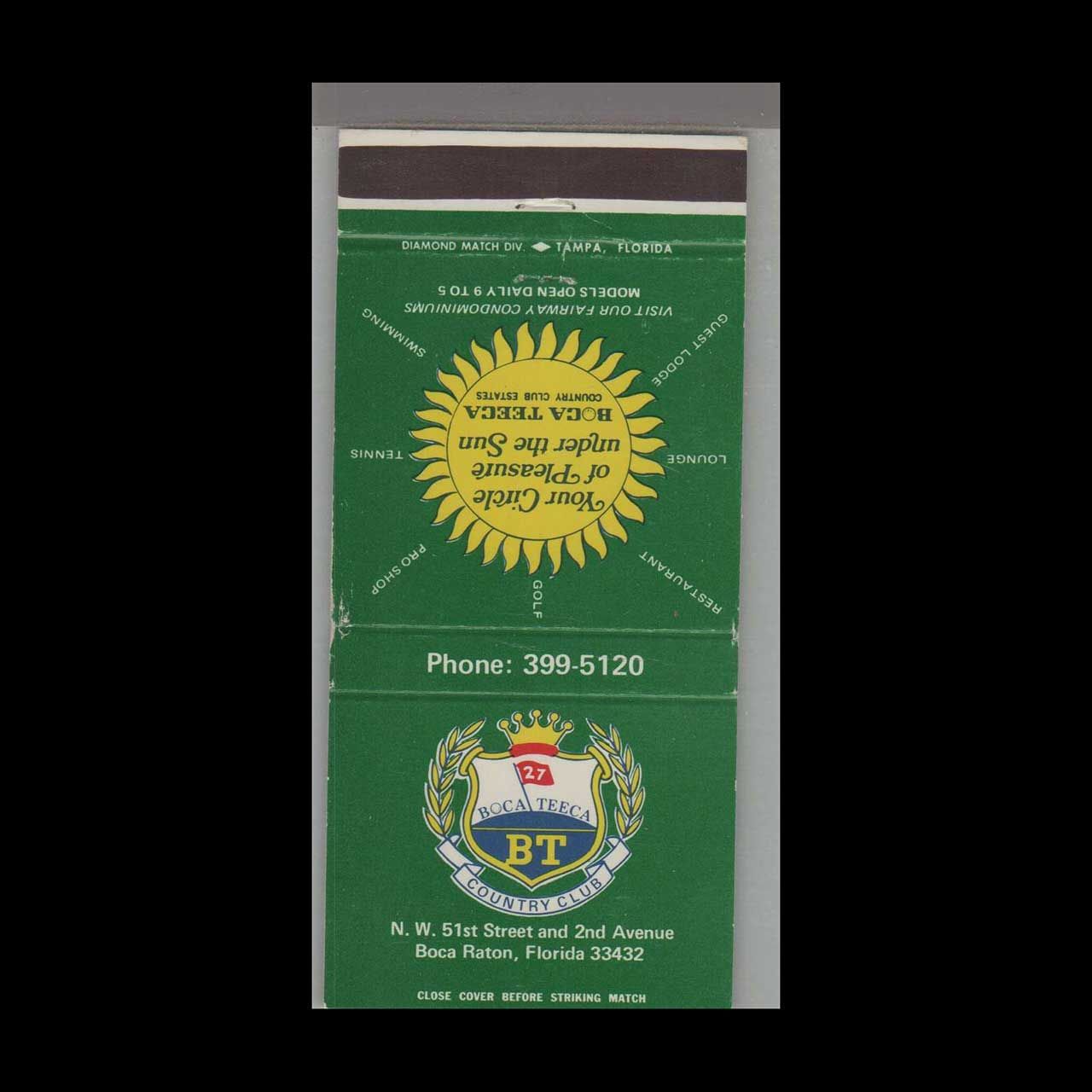 Boca Teeca Country Club Boca Raton, FL Vintage Matchbook Advertising Cover