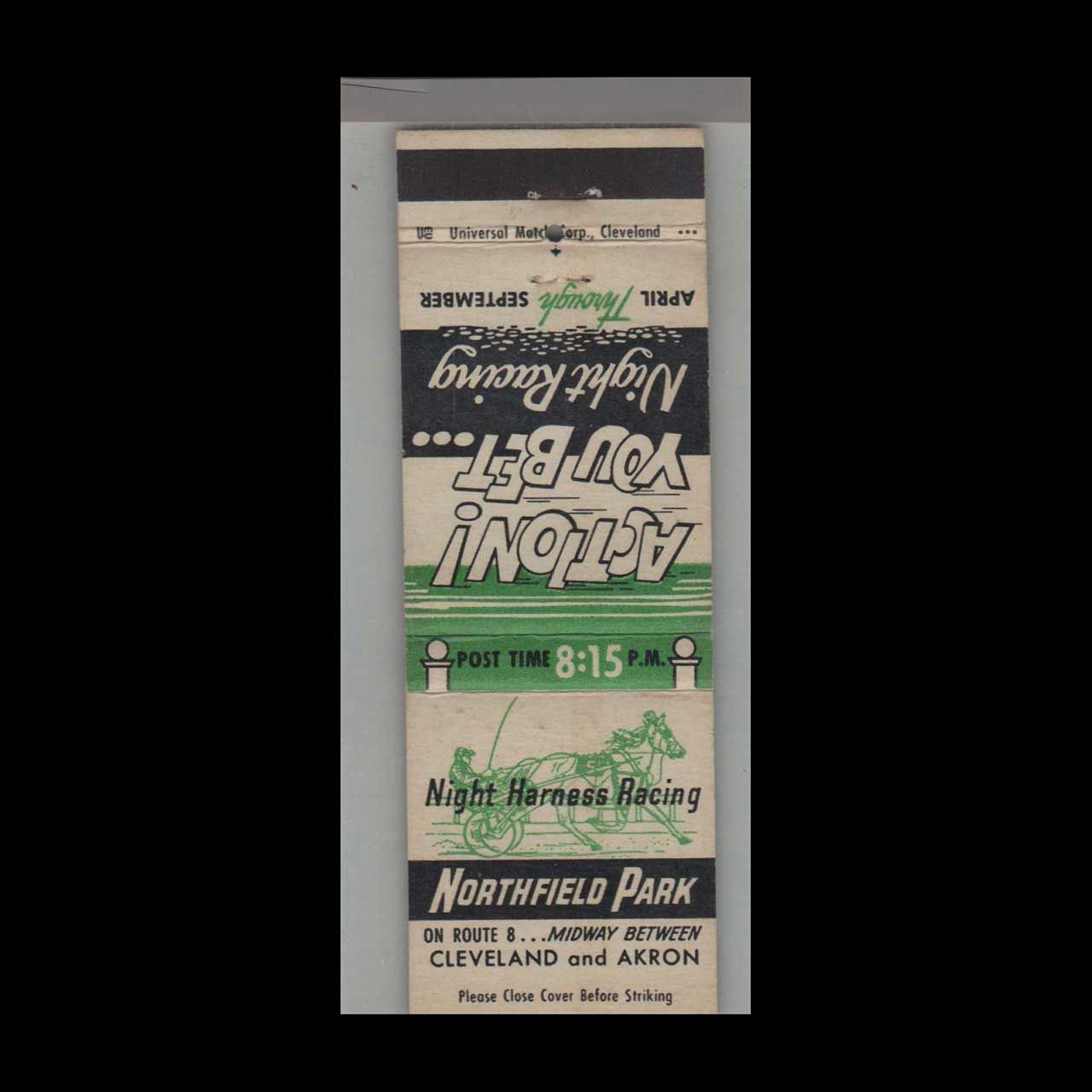 Horse Racing - Northfield Park Akron, OH Vintage Matchbook Advertising Cover